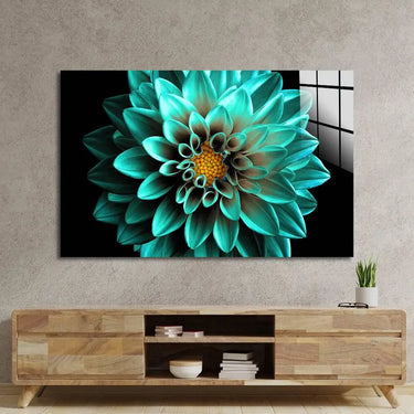 Turquoise Dahlia Glass Wall Art - Landscape Sizes - DIY - CreoGlass®