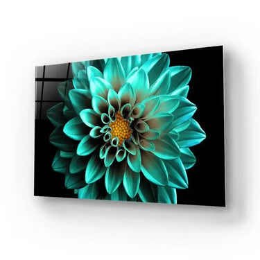 Turquoise Dahlia Glass Wall Art - Landscape Sizes - DIY - CreoGlass®