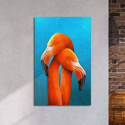 Two Orange Flamingos Painting Glass Wall Art - DIY - CreoGlass®