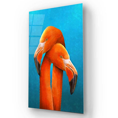 Two Orange Flamingos Painting Glass Wall Art - DIY - CreoGlass®