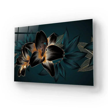 Vintage Elegant Luxury Gold Background Hand Drawn Lily Flower Glass Wall Art - DIY - CreoGlass®