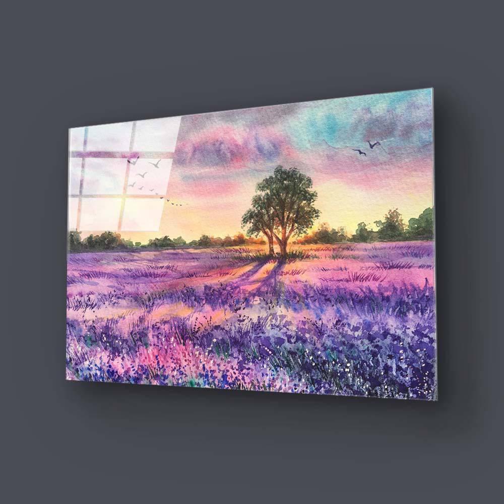 Watercolour Lavender Field Glass Wall Art - DIY - CreoGlass®