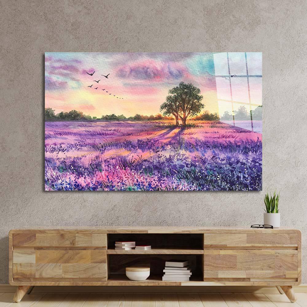 Watercolour Lavender Field Glass Wall Art - DIY - CreoGlass®