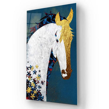 White and Gold Horse Collage Glass Wall Art - DIY - CreoGlass®