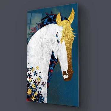 White and Gold Horse Collage Glass Wall Art - DIY - CreoGlass®