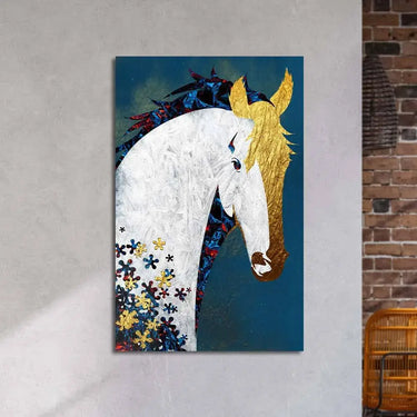 White and Gold Horse Collage Glass Wall Art - DIY - CreoGlass®