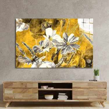 White and Yellow Flowers Glass Wall Art - Landscape Sizes - DIY - CreoGlass®