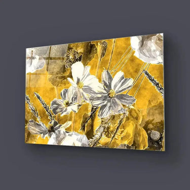 White and Yellow Flowers Glass Wall Art - Landscape Sizes - DIY - CreoGlass®