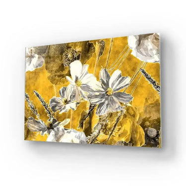 White and Yellow Flowers Glass Wall Art - Landscape Sizes - DIY - CreoGlass®
