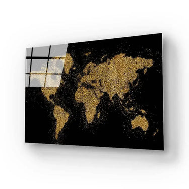 World Map in Black and Gold Glass Wall Art - DIY - CreoGlass®