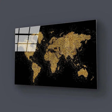 World Map in Black and Gold Glass Wall Art - DIY - CreoGlass®