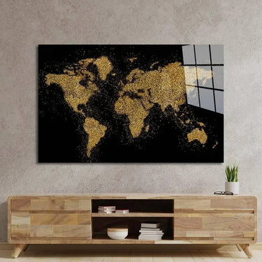 World Map in Black and Gold Glass Wall Art - DIY - CreoGlass®