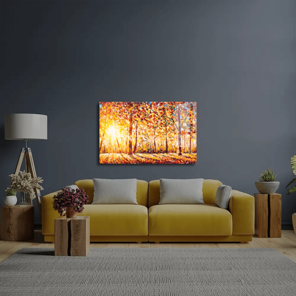 Autumn Panorama Sunny Forest Trees Glass Wall Art - DIY - CreoGlass®