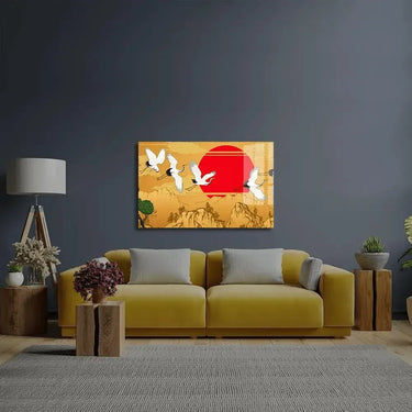 Abstract Flying Cranes Sunset Traditional Glass Wall Art - DIY - CreoGlass®