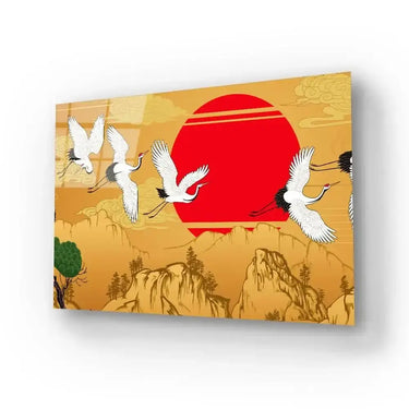 Abstract Flying Cranes Sunset Traditional Glass Wall Art - DIY - CreoGlass®