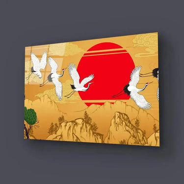 Abstract Flying Cranes Sunset Traditional Glass Wall Art - DIY - CreoGlass®
