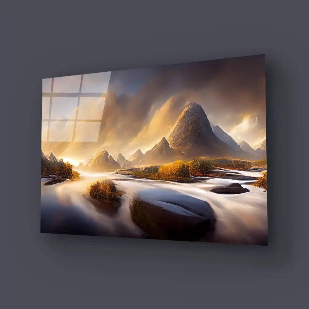 Beautiful Landscape Blue Sky Mountain River Glass Wall Art - DIY - CreoGlass®