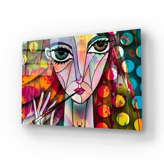 Cubism Woman Portrait Girl Design Glass Wall Art - DIY - CreoGlass®