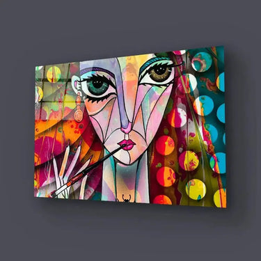 Cubism Woman Portrait Girl Design Glass Wall Art - DIY - CreoGlass®
