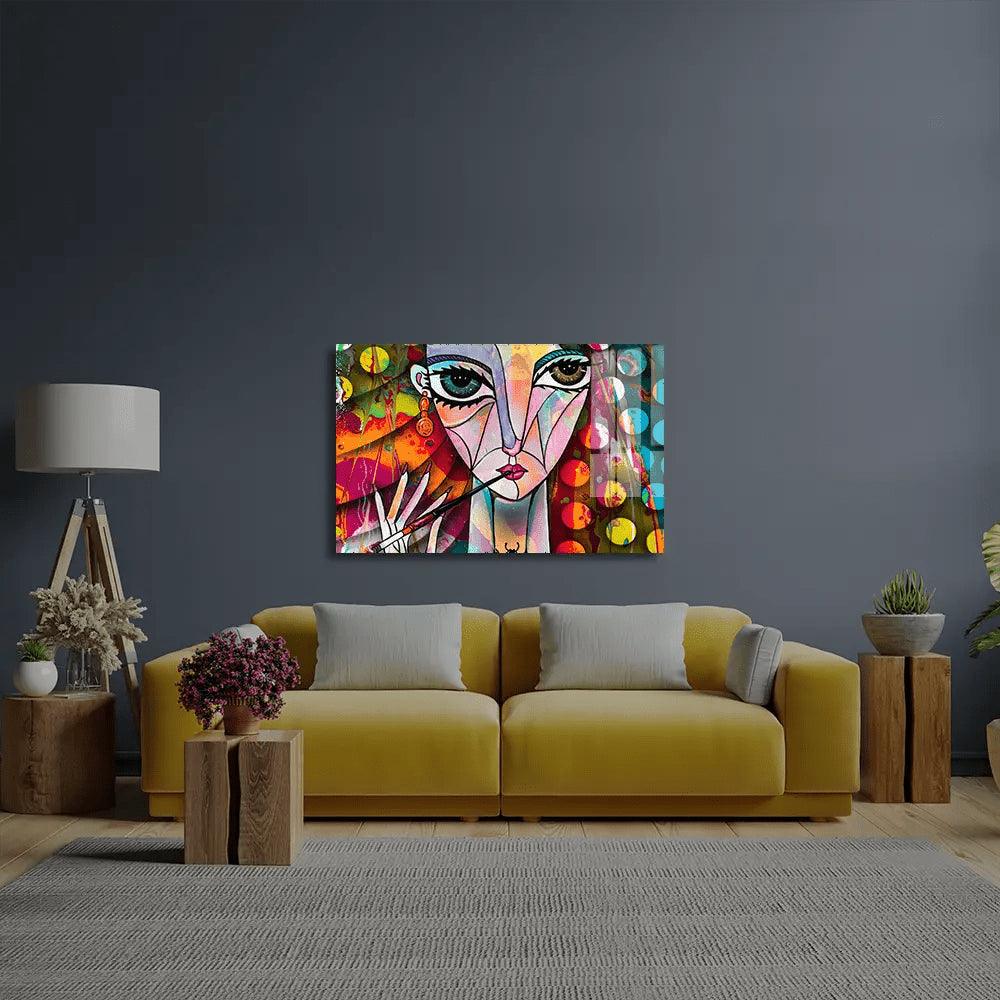 Cubism Woman Portrait Girl Design Glass Wall Art - DIY - CreoGlass®