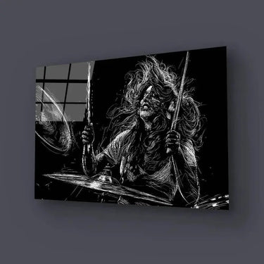 Girl Drummer Musician Rock Drummer Glass Wall Art - DIY - CreoGlass®