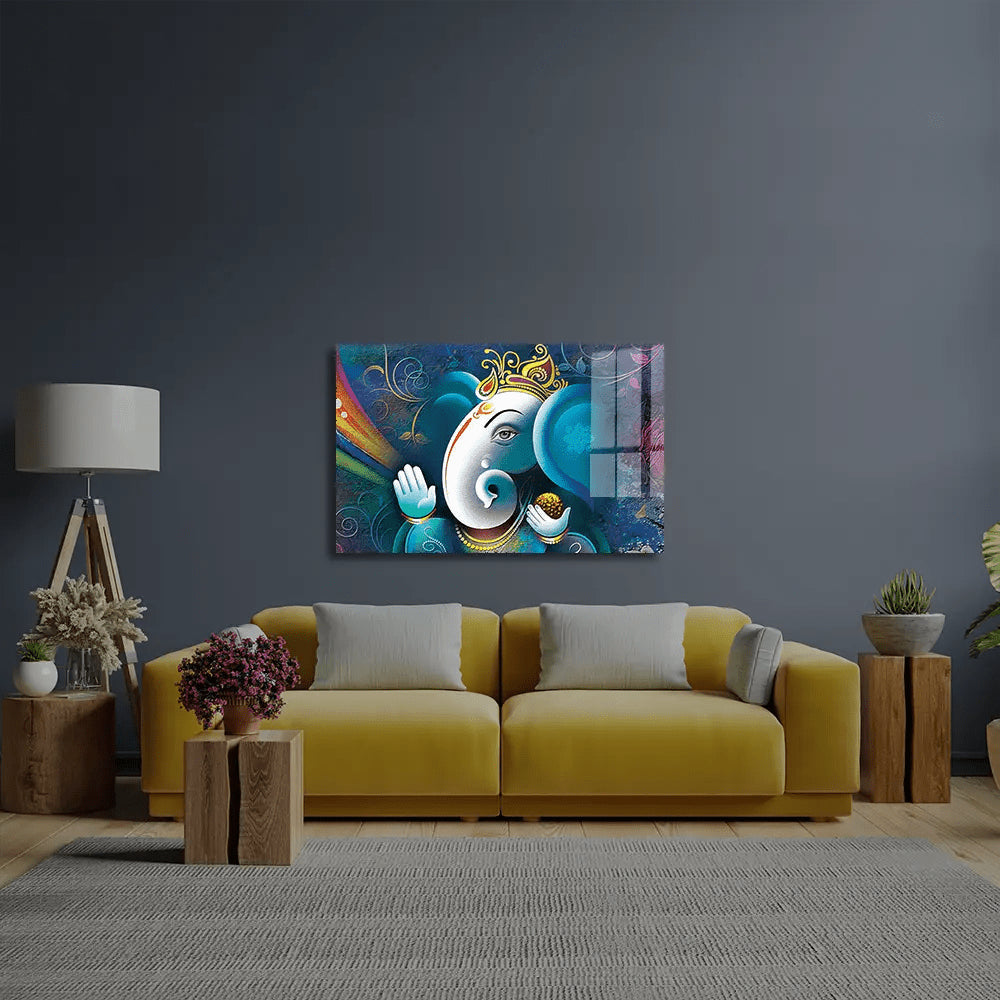 Lord Ganesha Abstract Decorative Background Glass Wall Art - DIY - CreoGlass®