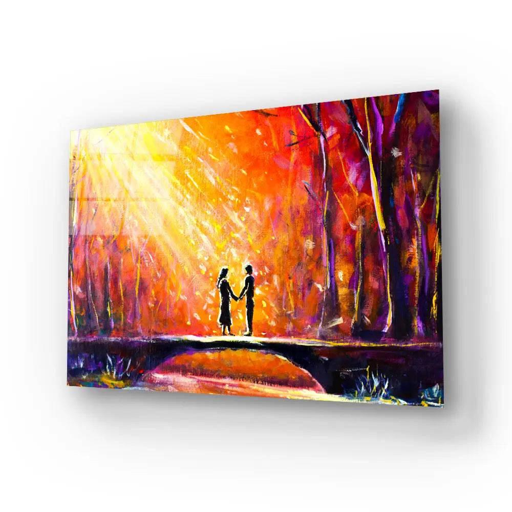 Lovers Bridge Woods Night Romantic Rays Lovers Glass Wall Art - DIY - CreoGlass®