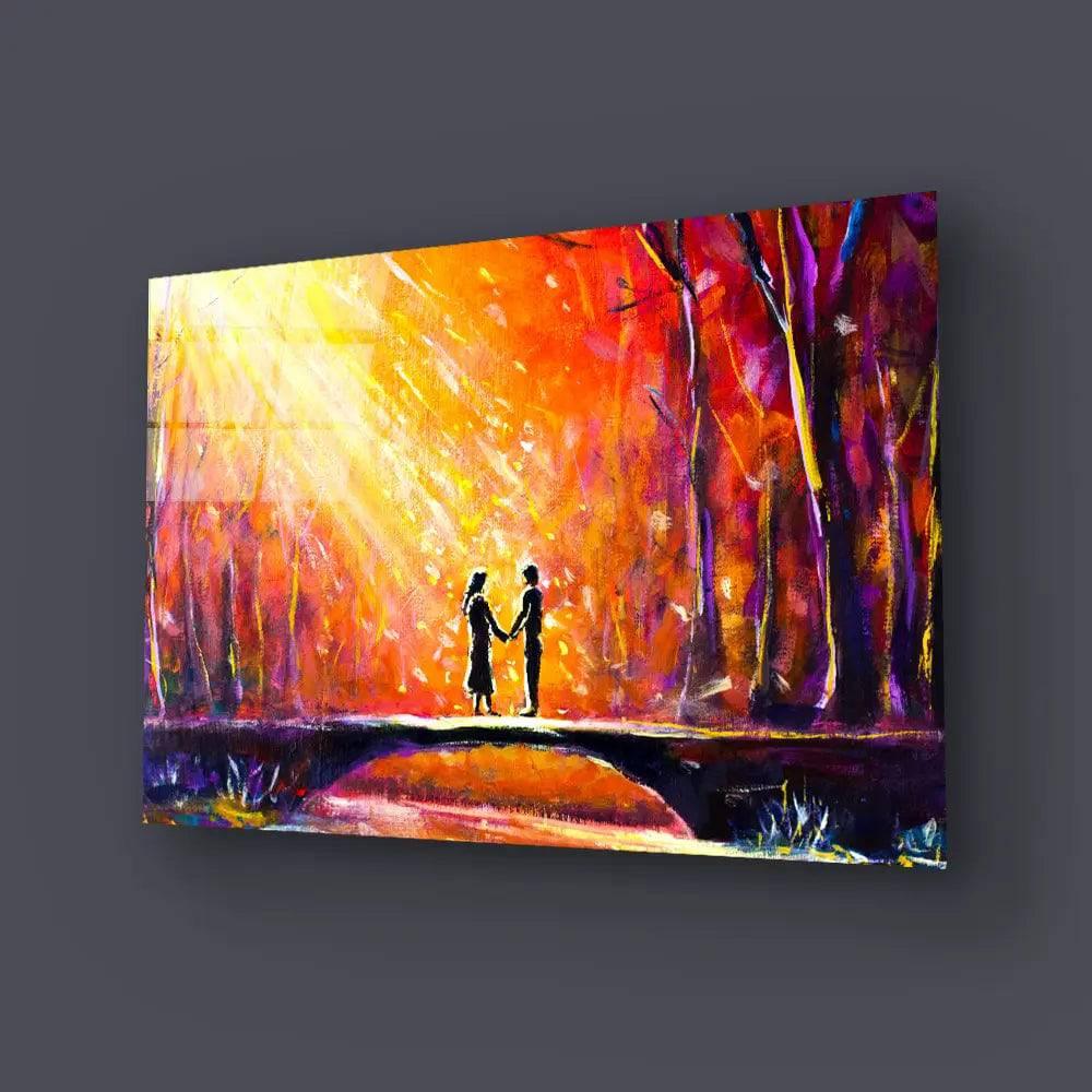 Lovers Bridge Woods Night Romantic Rays Lovers Glass Wall Art - DIY - CreoGlass®