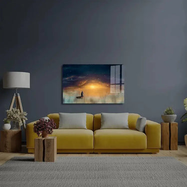 Man Cowl Magician Floating Ship Clouds Sunset Sky Stars Glass Wall Art - DIY - CreoGlass®