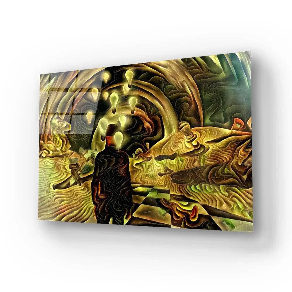 Man Surreal Desert Chess Pieces Glass Wall Art - DIY - CreoGlass®