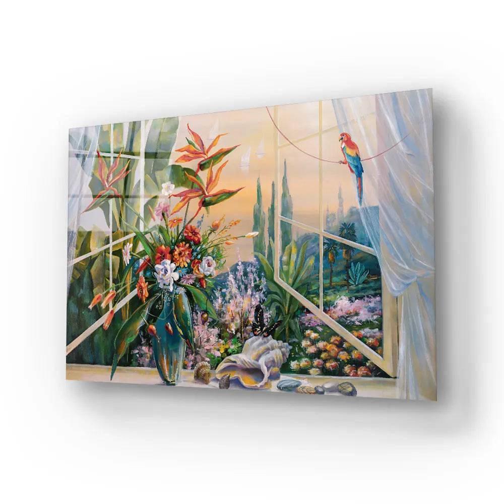 Oil Painting Garden View Bedroom Glass Wall Art - DIY - CreoGlass®