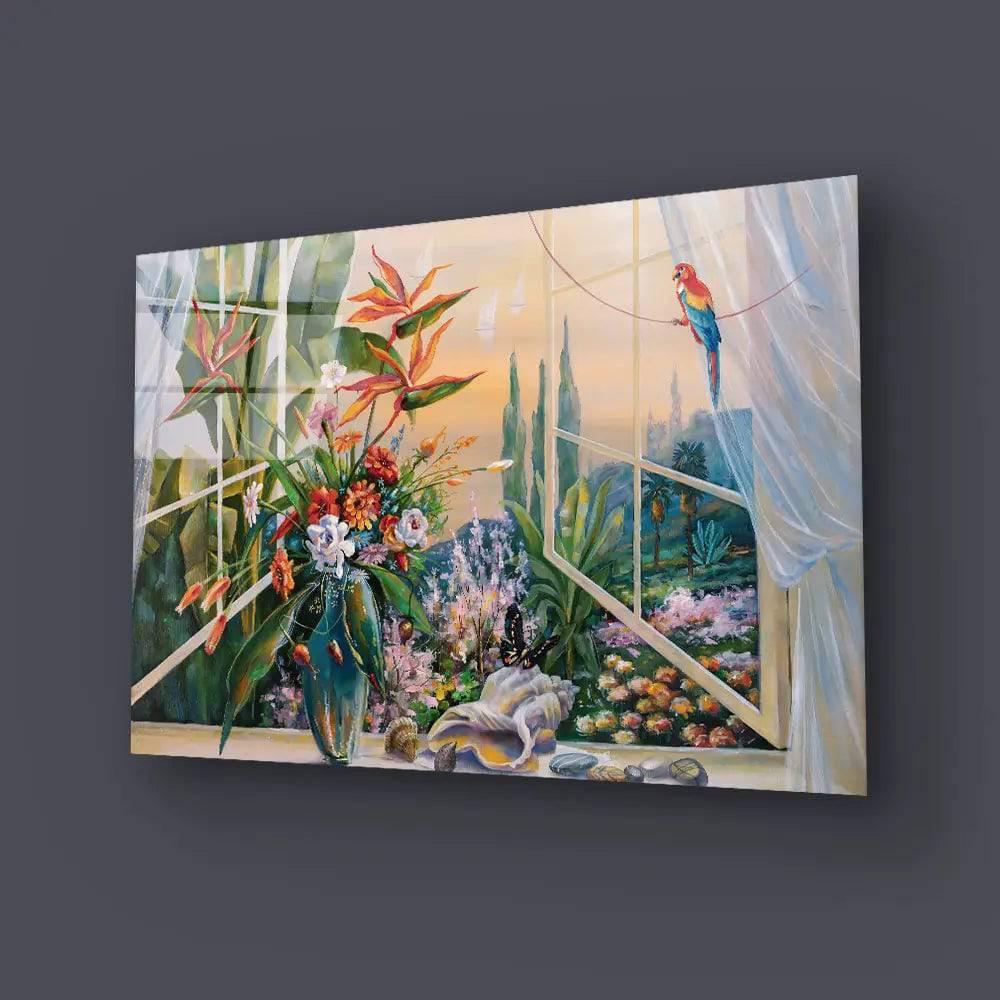 Oil Painting Garden View Bedroom Glass Wall Art - DIY - CreoGlass®