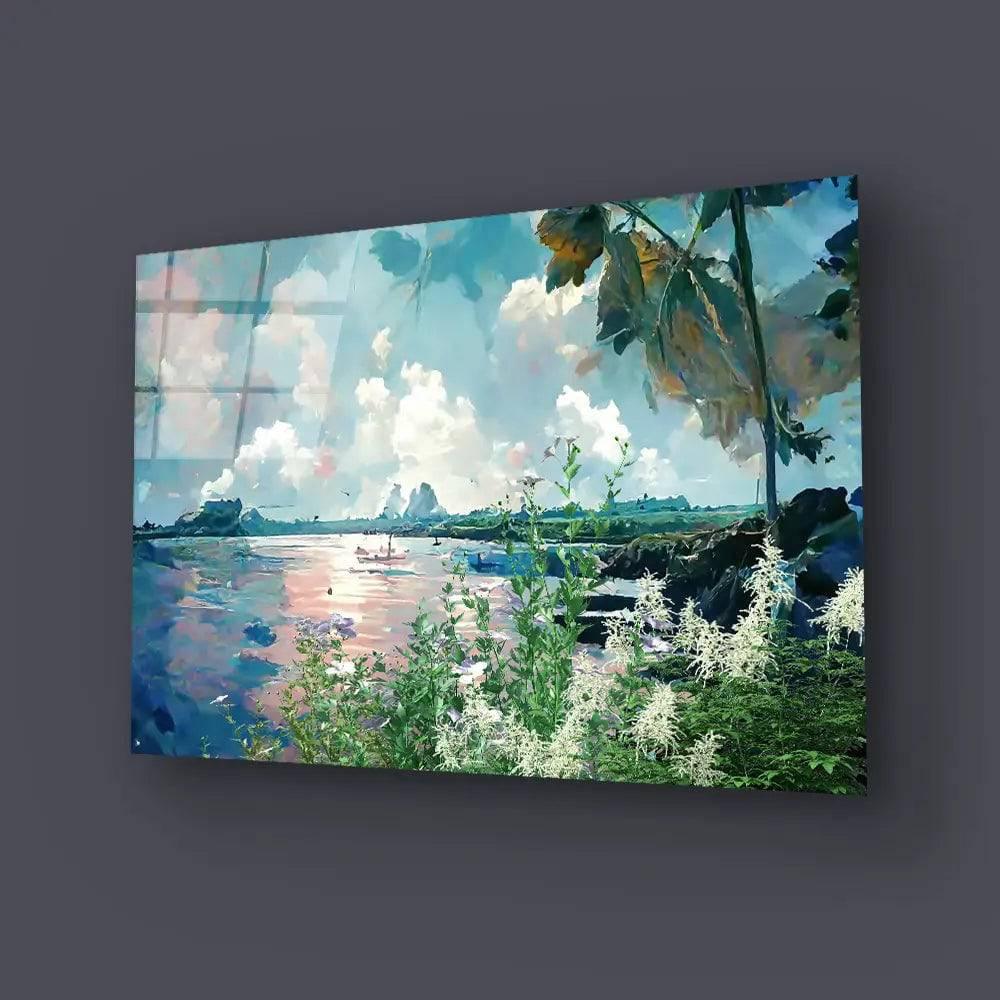 Oil Painting Landscape Lake View Forest Glass Wall Art - DIY - CreoGlass®