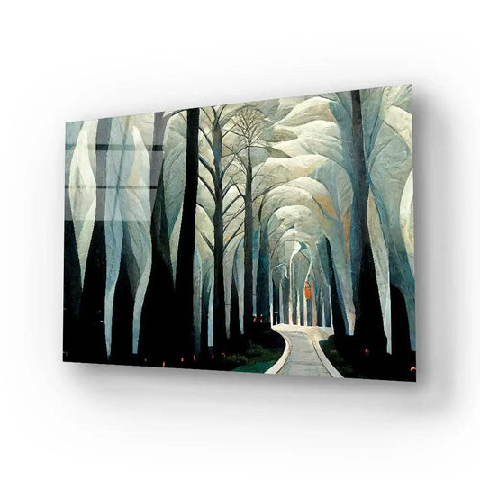 Pathway Stylized White Forest Birch Trees Art Deco Glass Wall Art - DIY - CreoGlass®