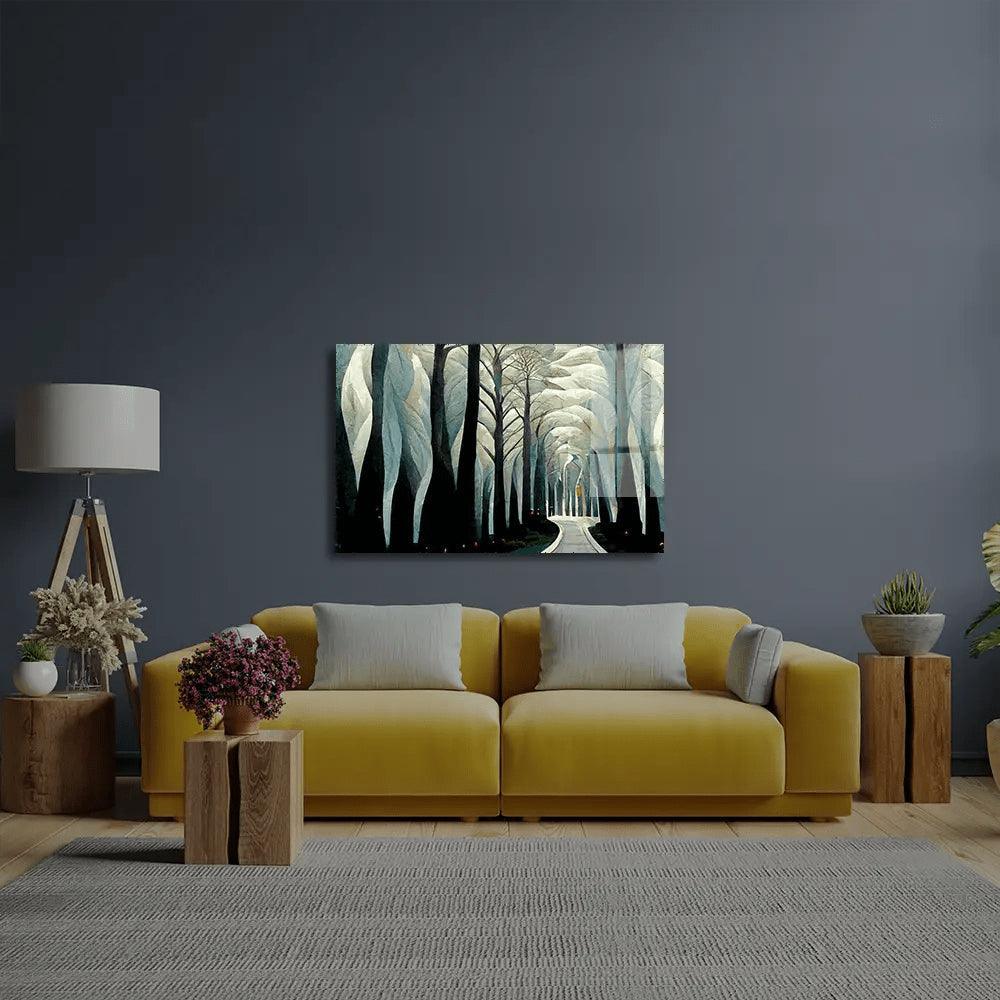 Pathway Stylized White Forest Birch Trees Art Deco Glass Wall Art - DIY - CreoGlass®