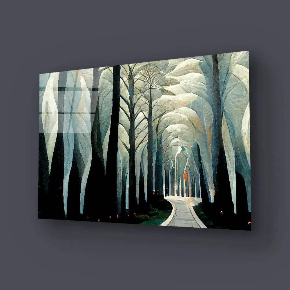 Pathway Stylized White Forest Birch Trees Art Deco Glass Wall Art - DIY - CreoGlass®