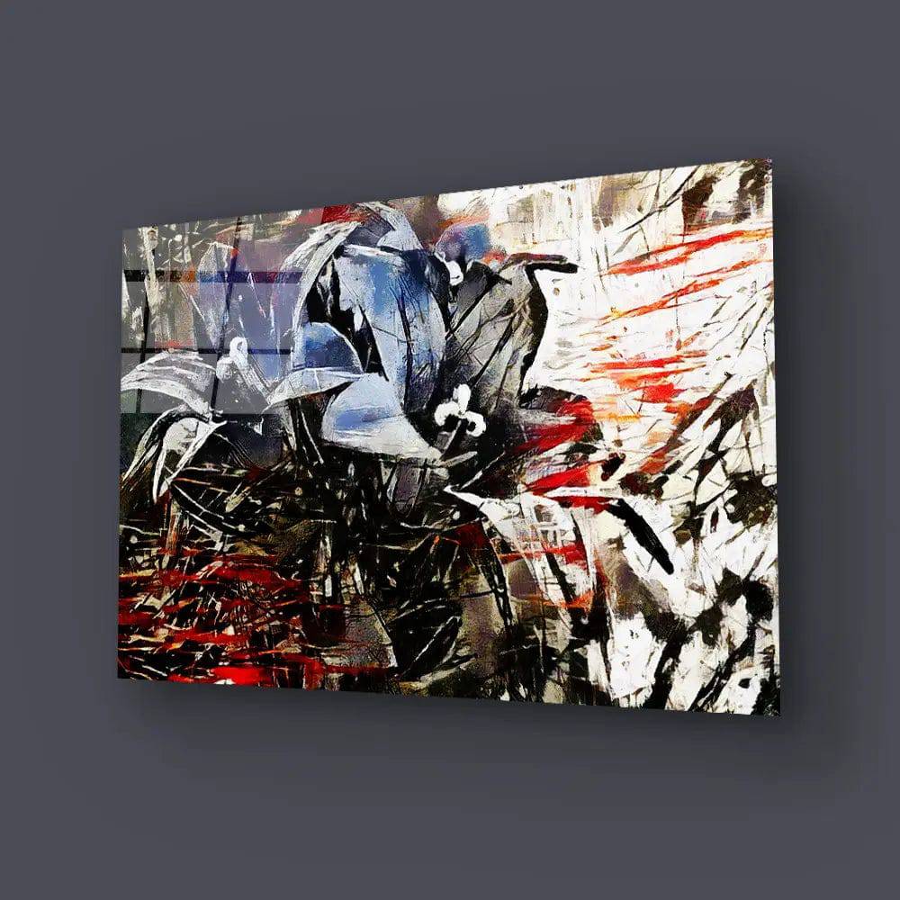 Red Black Abstract Flowers Bouquets Pollock Glass Wall Art - DIY - CreoGlass®