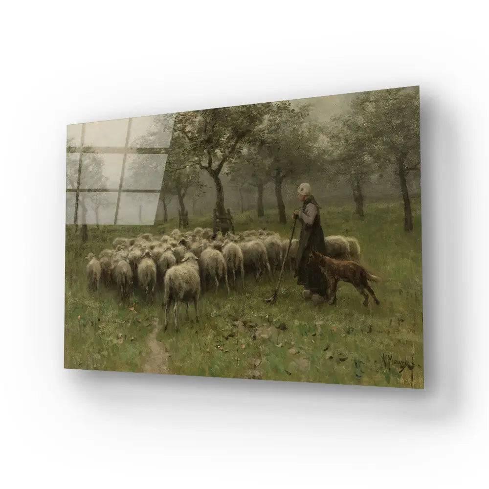 Shepherdess Flock Sheep Glass Wall Art - DIY - CreoGlass®