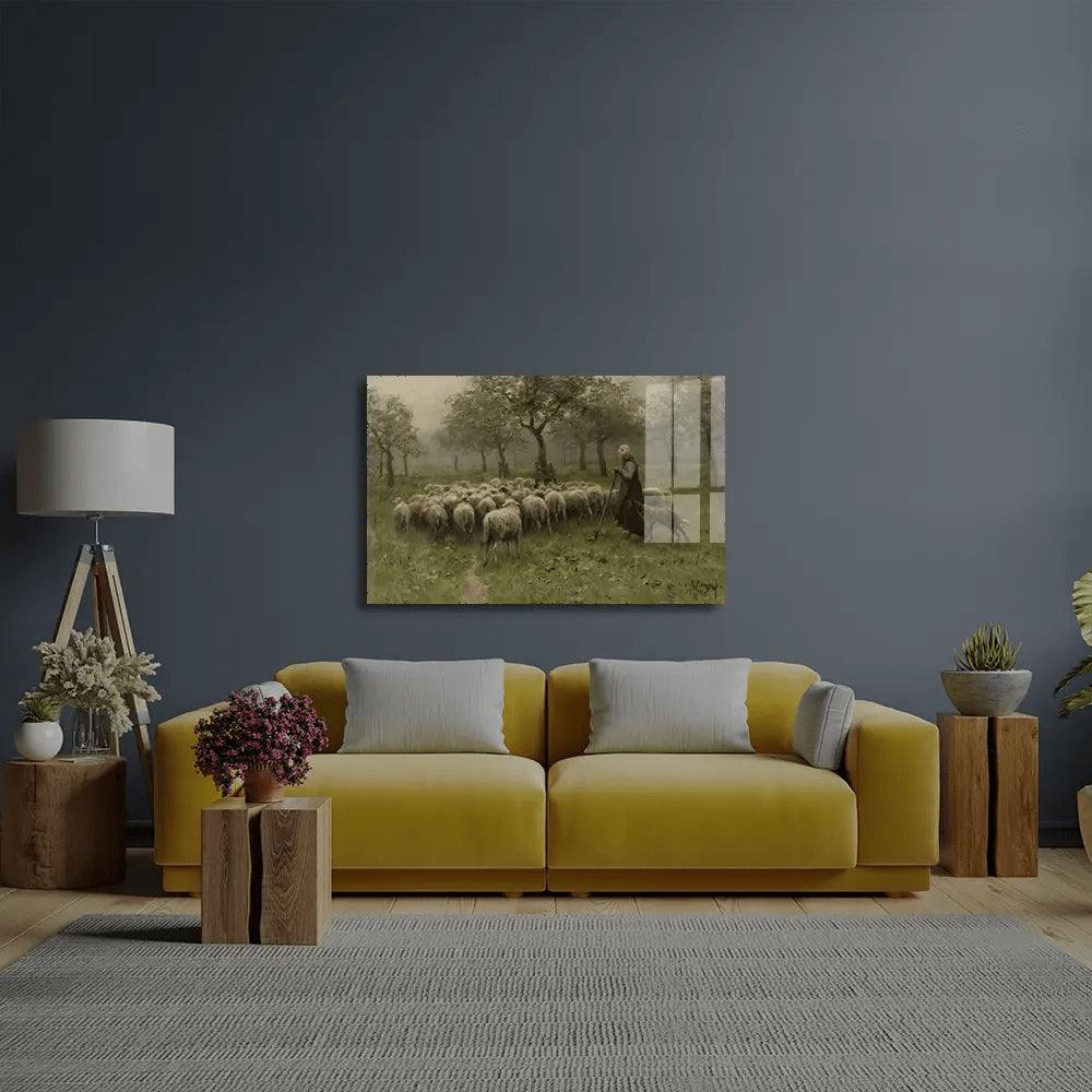 Shepherdess Flock Sheep Glass Wall Art - DIY - CreoGlass®