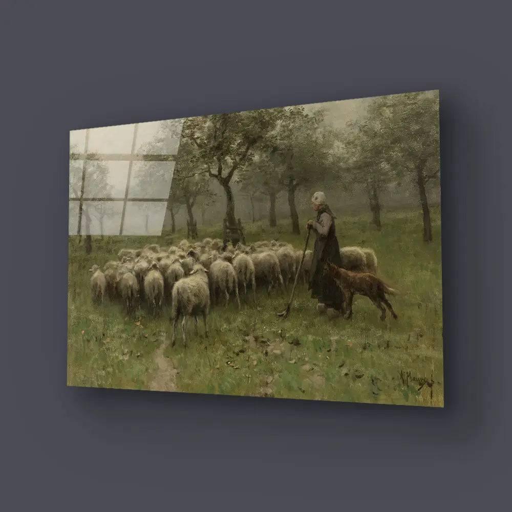 Shepherdess Flock Sheep Glass Wall Art - DIY - CreoGlass®