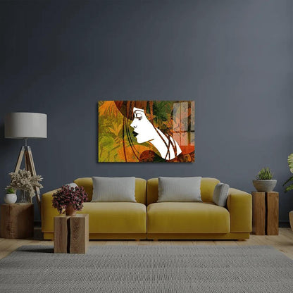 Sketched Beautiful Girl Face Profile Glass Wall Art - DIY - CreoGlass®
