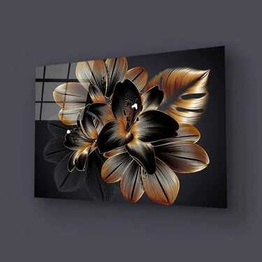 Vintage Luxury Seamless Floral Background Golden Lilies Flower Glass Wall Art - DIY - CreoGlass®