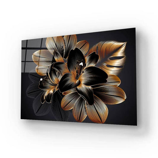 Vintage Luxury Seamless Floral Background Golden Lilies Flower Glass Wall Art - DIY - CreoGlass®