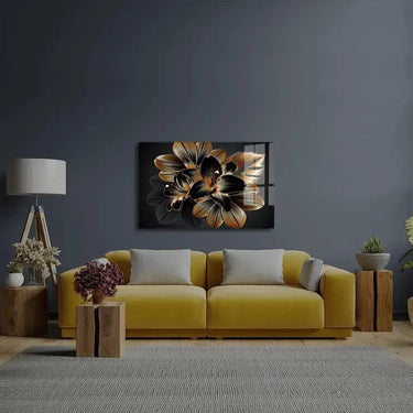 Vintage Luxury Seamless Floral Background Golden Lilies Flower Glass Wall Art - DIY - CreoGlass®