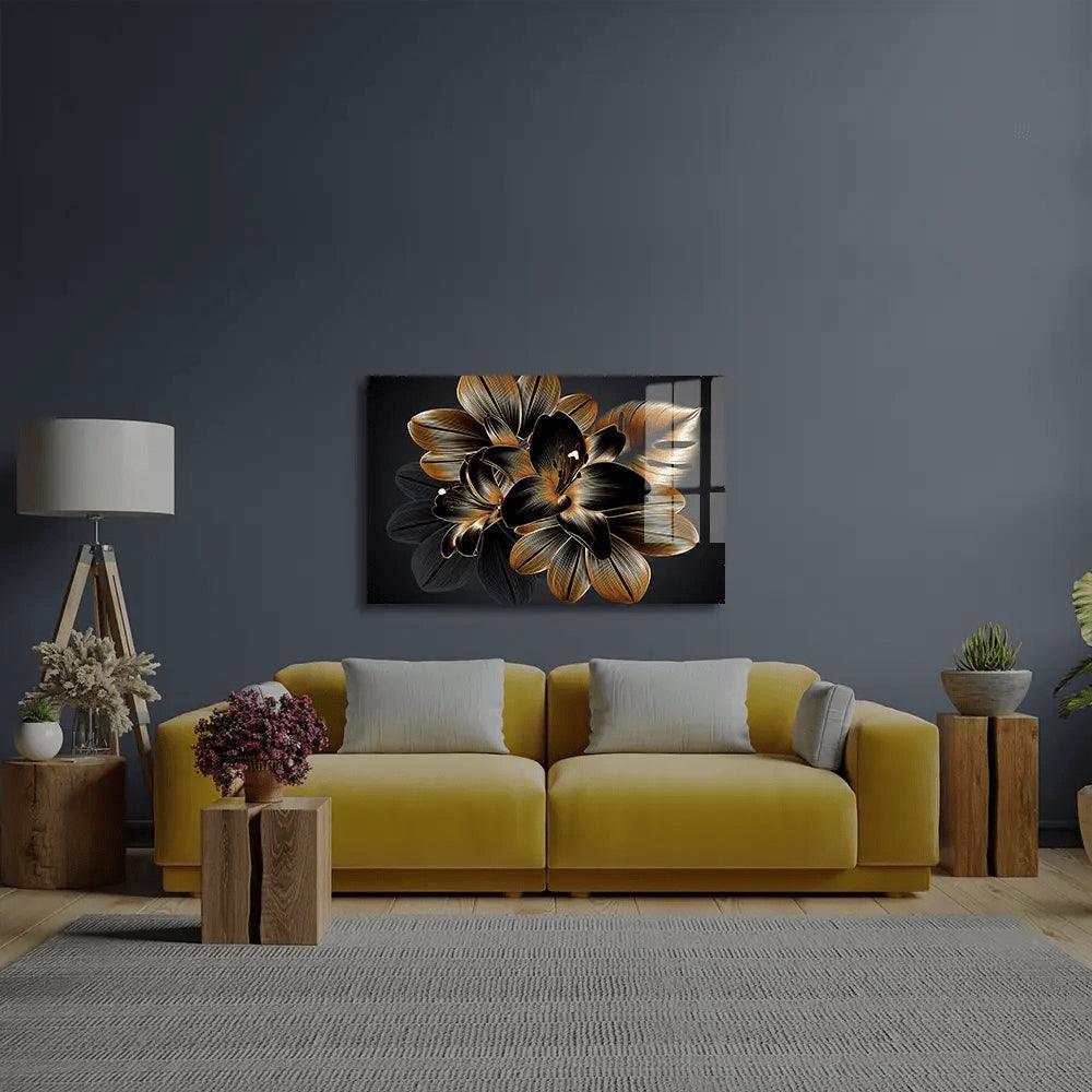 Vintage Luxury Seamless Floral Background Golden Lilies Flower Glass Wall Art - DIY - CreoGlass®