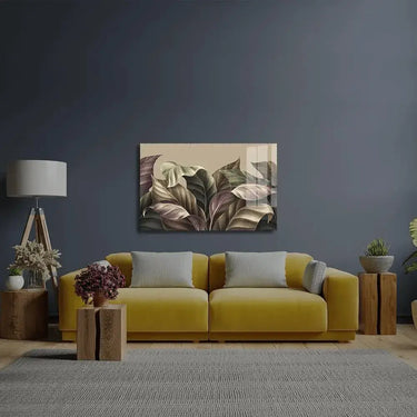 Vintage Tropical Green Brown Leaves Glass Wall Art - DIY - CreoGlass®