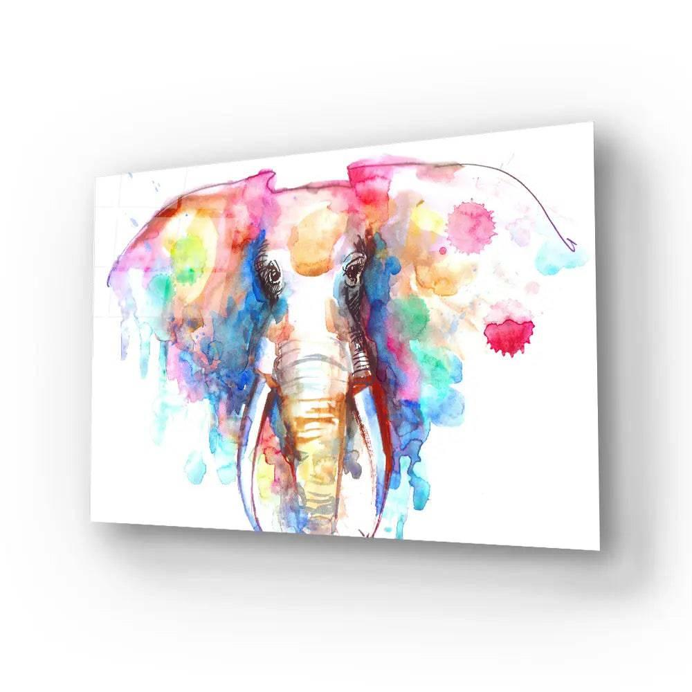 Watercolor Elephant White Background Glass Wall Art - DIY - CreoGlass®