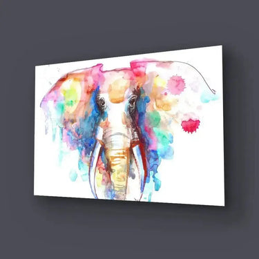 Watercolor Elephant White Background Glass Wall Art - DIY - CreoGlass®