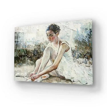 Young Beautiful Girl Ballerina Lush White Tutu Glass Wall Art - DIY - CreoGlass®