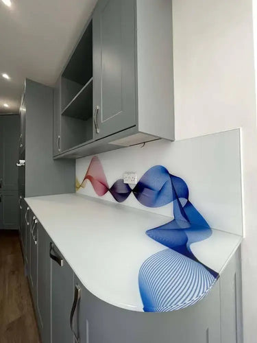 Rainbow Printed Wave 10mm Scratch Resistant Glass Worktop - CreoGlass®